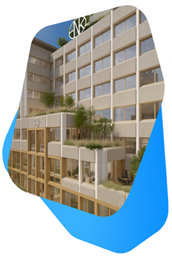 Nieuw kantoorgebouw in blauw vlak kleiner